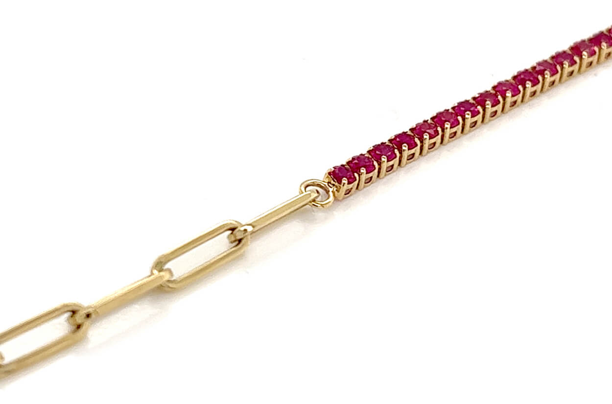 Bracelet 14kt Gold Half Paperclip &amp; Half Rubies Tennis - Diamond Tales Fine Jewelry