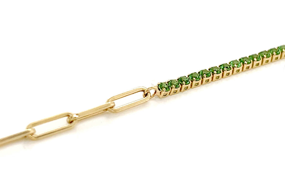 Bracelet 14kt Gold Half Paperclip &amp; Half Tsavorites Tennis - Diamond Tales Fine Jewelry