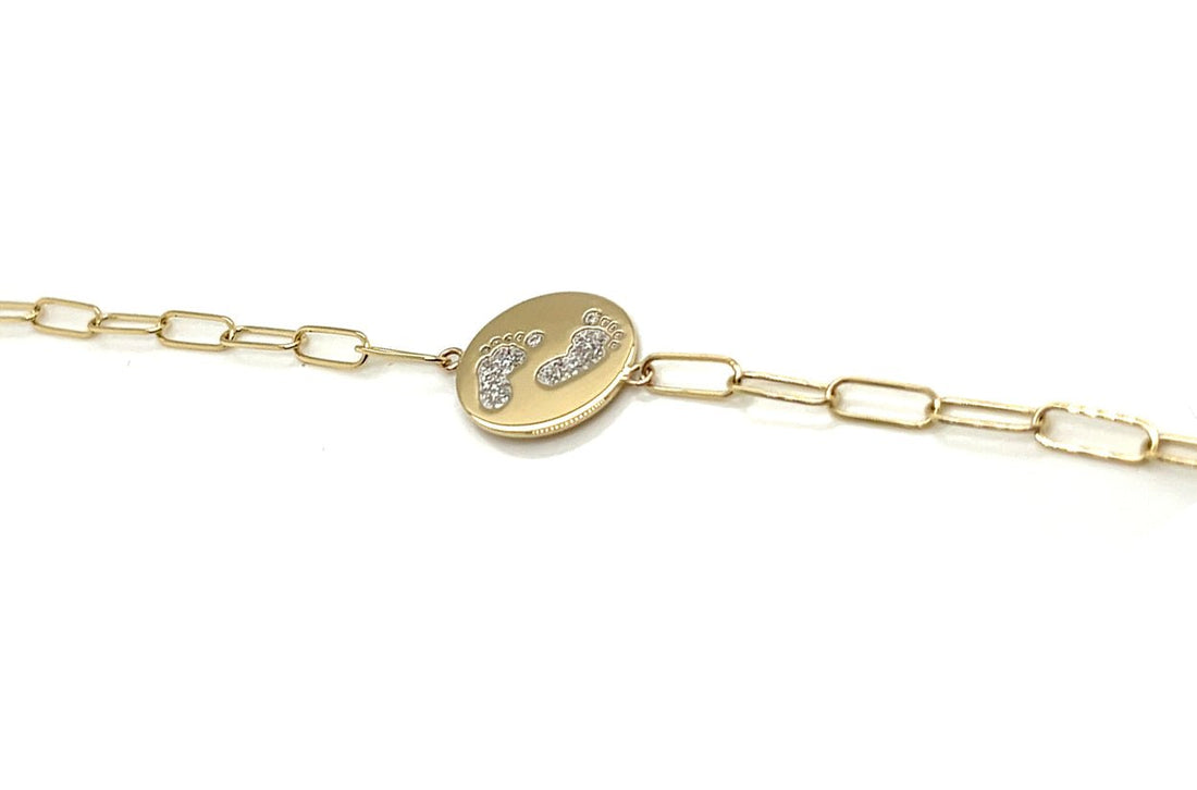 Bracelet 14kt Gold Paper Clip &amp; Diamonds Footprints - Diamond Tales Fine Jewelry