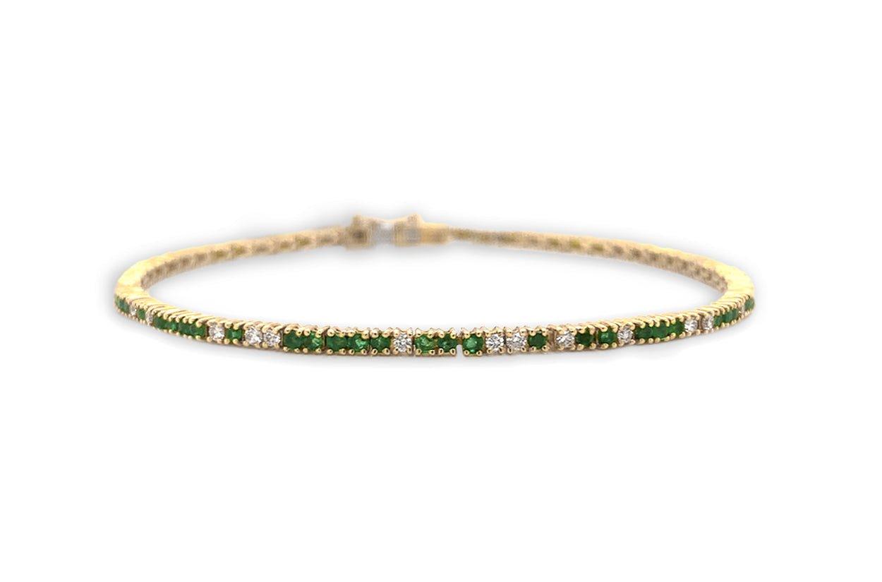 Bracelet 14kt Gold Petite Tennis Emeralds &amp; Diamonds - Diamond Tales Fine Jewelry