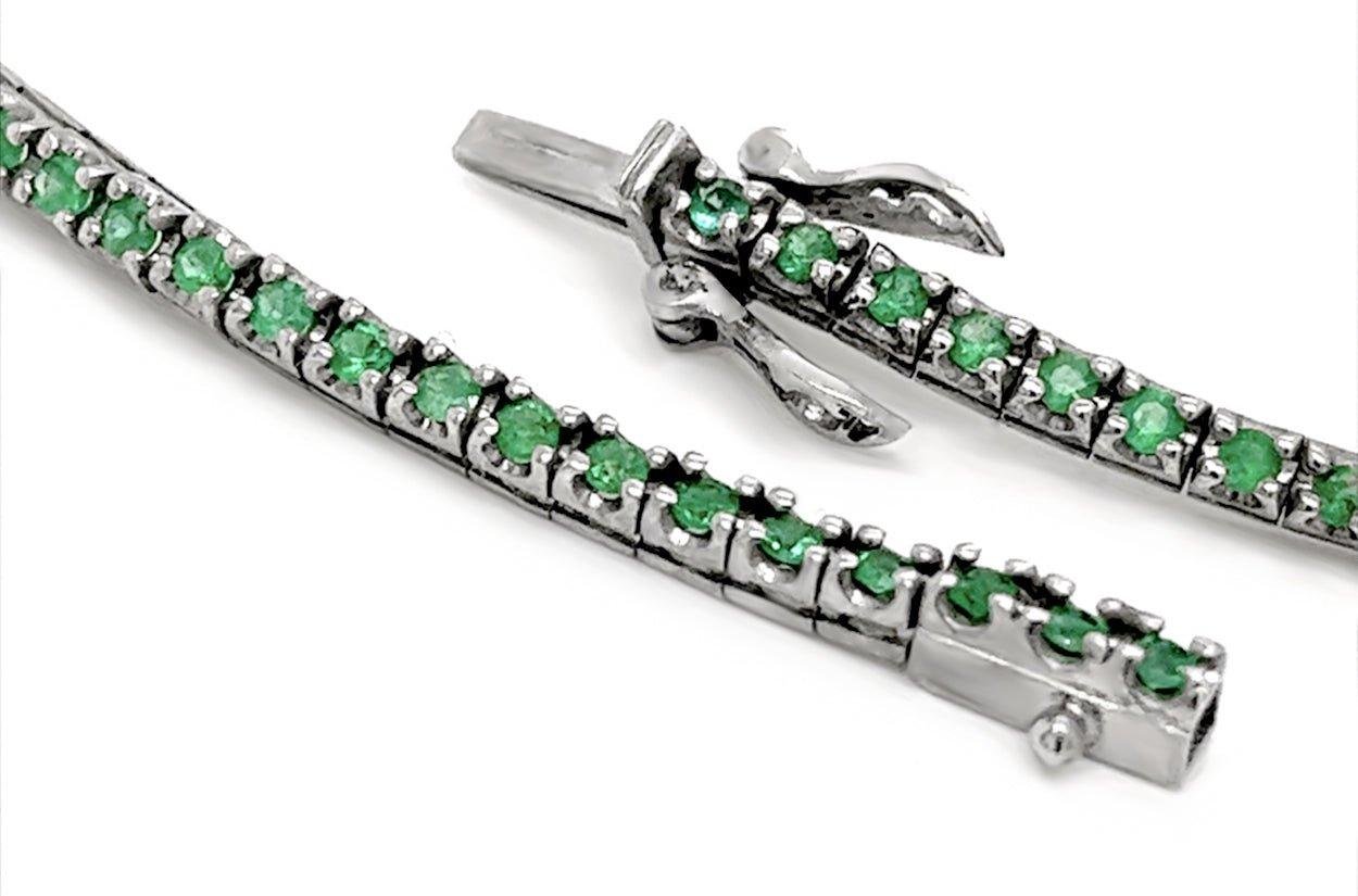 Bracelet 14kt Gold Tennis Emeralds &amp; Center Diamond - Diamond Tales Fine Jewelry