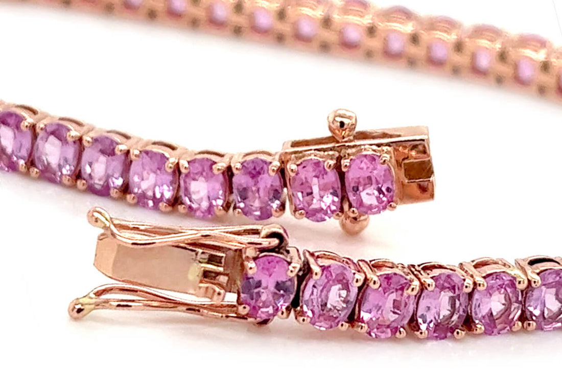 Bracelet 14kt Rose Gold &amp; Oval Pink Sapphires Tennis - Diamond Tales Fine Jewelry