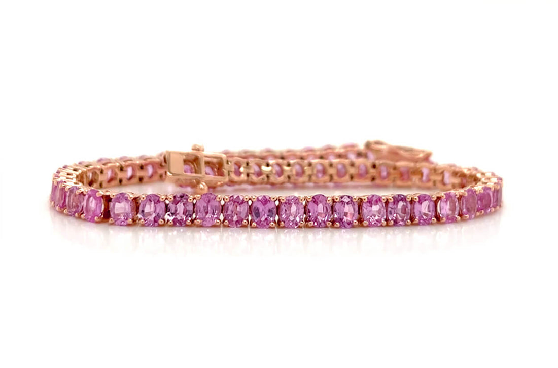 Bracelet 14kt Rose Gold &amp; Oval Pink Sapphires Tennis - Diamond Tales Fine Jewelry