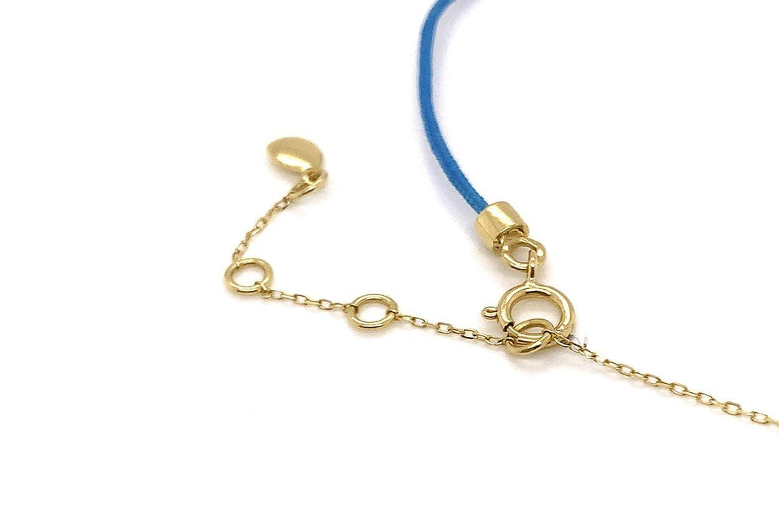 Bracelet 18kt Gold Chain Silk Cord &amp; Trillion Cut Diamond - Diamond Tales Fine Jewelry