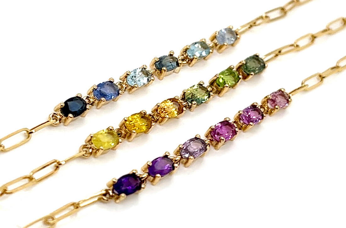 Bracelet 18kt Gold Oval Insignia Gemstones &amp; Paperclip - Diamond Tales Fine Jewelry