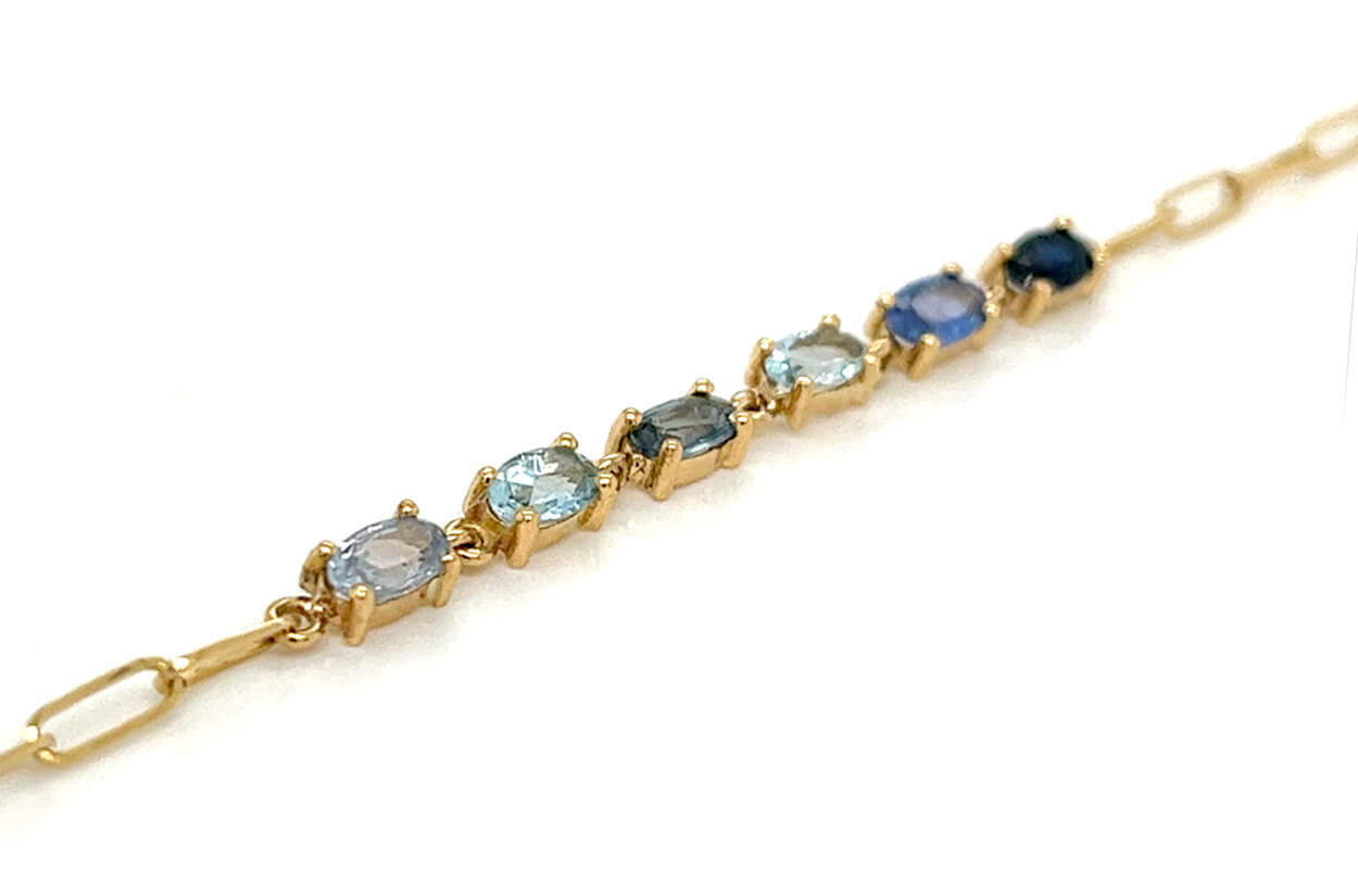 Bracelet 18kt Gold Oval Insignia Gemstones &amp; Paperclip - Diamond Tales Fine Jewelry