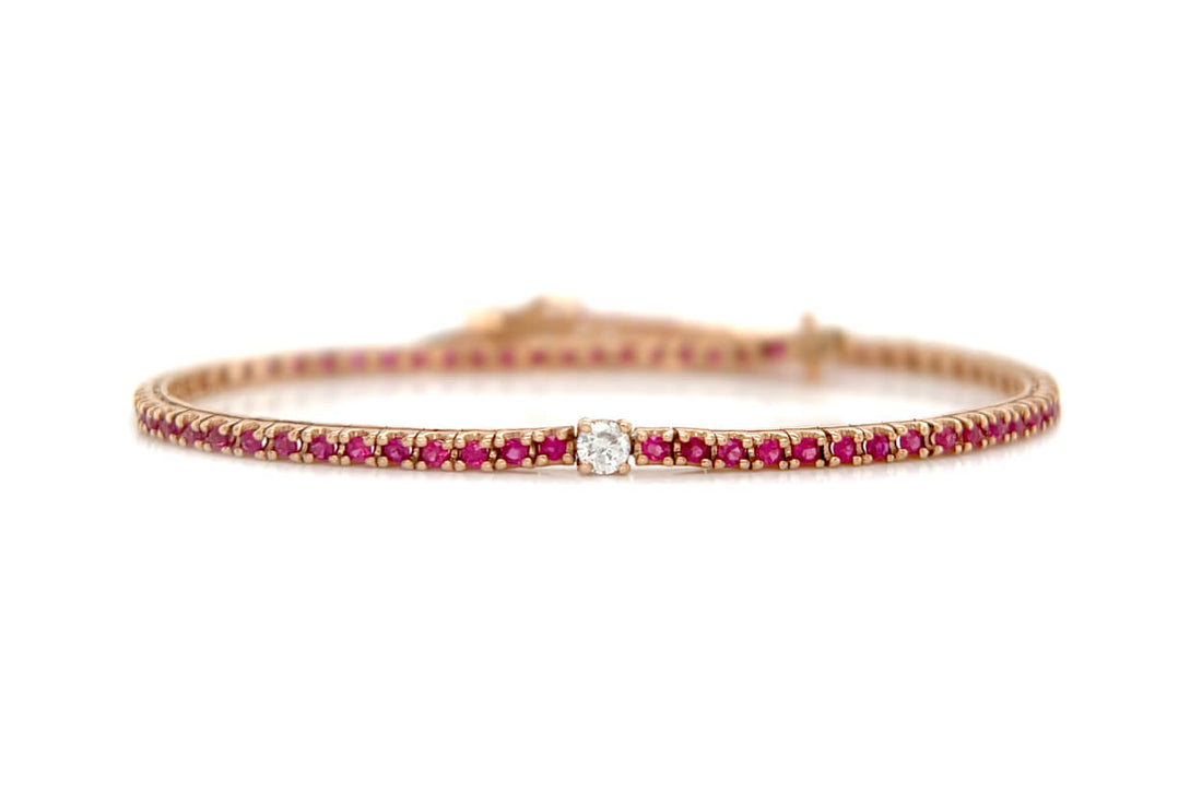 Bracelet 18kt Gold Rubies &amp; Center Diamond Tennis - Diamond Tales Fine Jewelry
