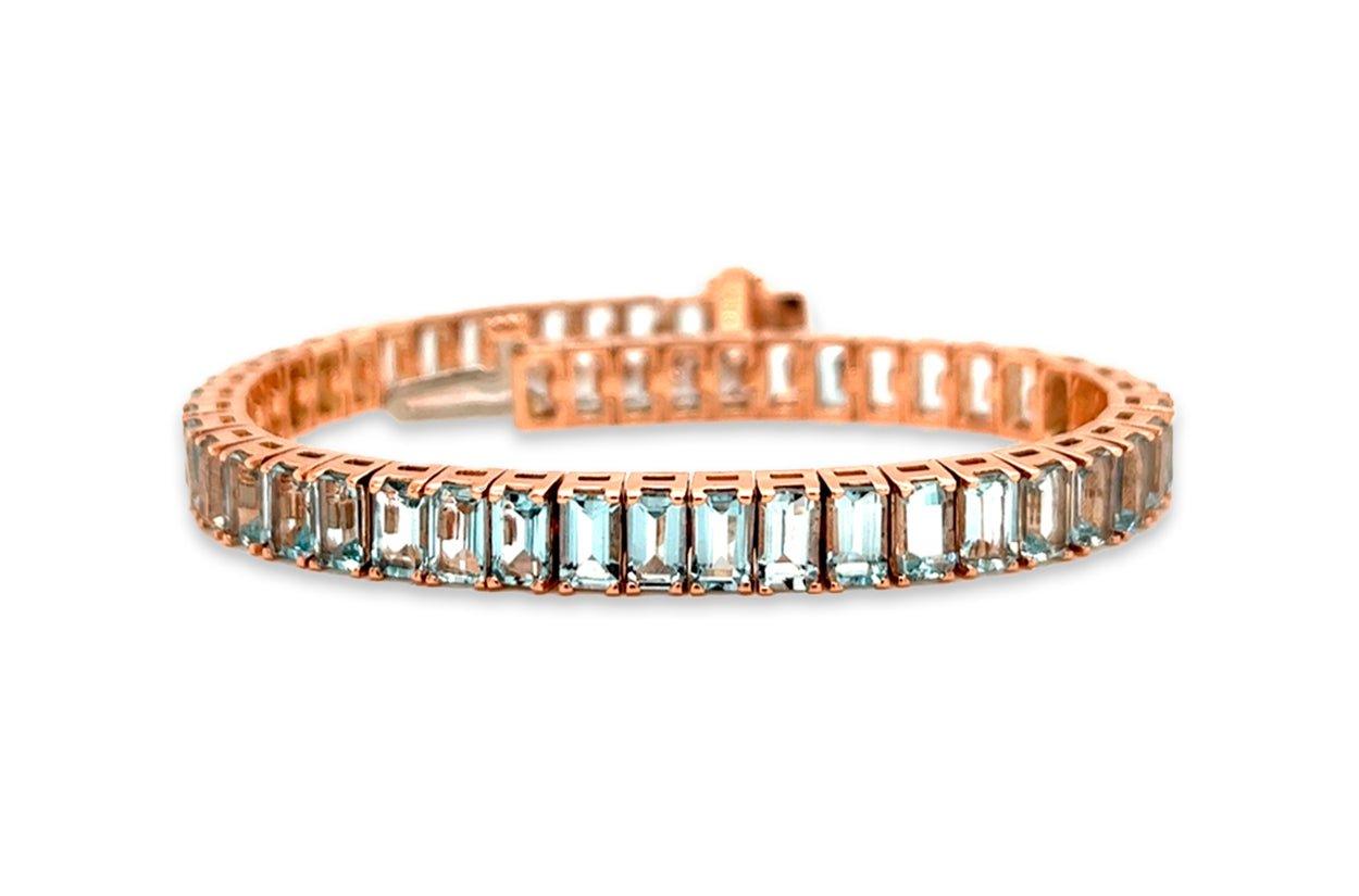 Bracelet 18kt Rose Gold Emerald Cut Aquamarines - Diamond Tales Fine Jewelry