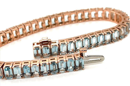 Bracelet 18kt Rose Gold Emerald Cut Aquamarines - Diamond Tales Fine Jewelry