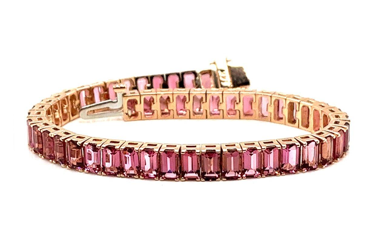 Bracelet 18kt Rose Gold Emerald Cut Pink Tourmalines Tennis - Diamond Tales Fine Jewelry