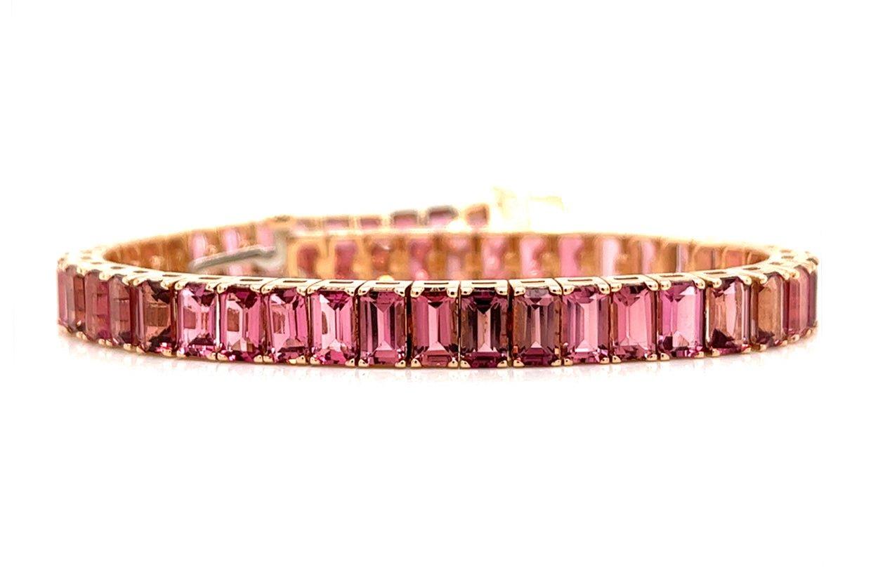 Bracelet 18kt Rose Gold Emerald Cut Pink Tourmalines Tennis - Diamond Tales Fine Jewelry