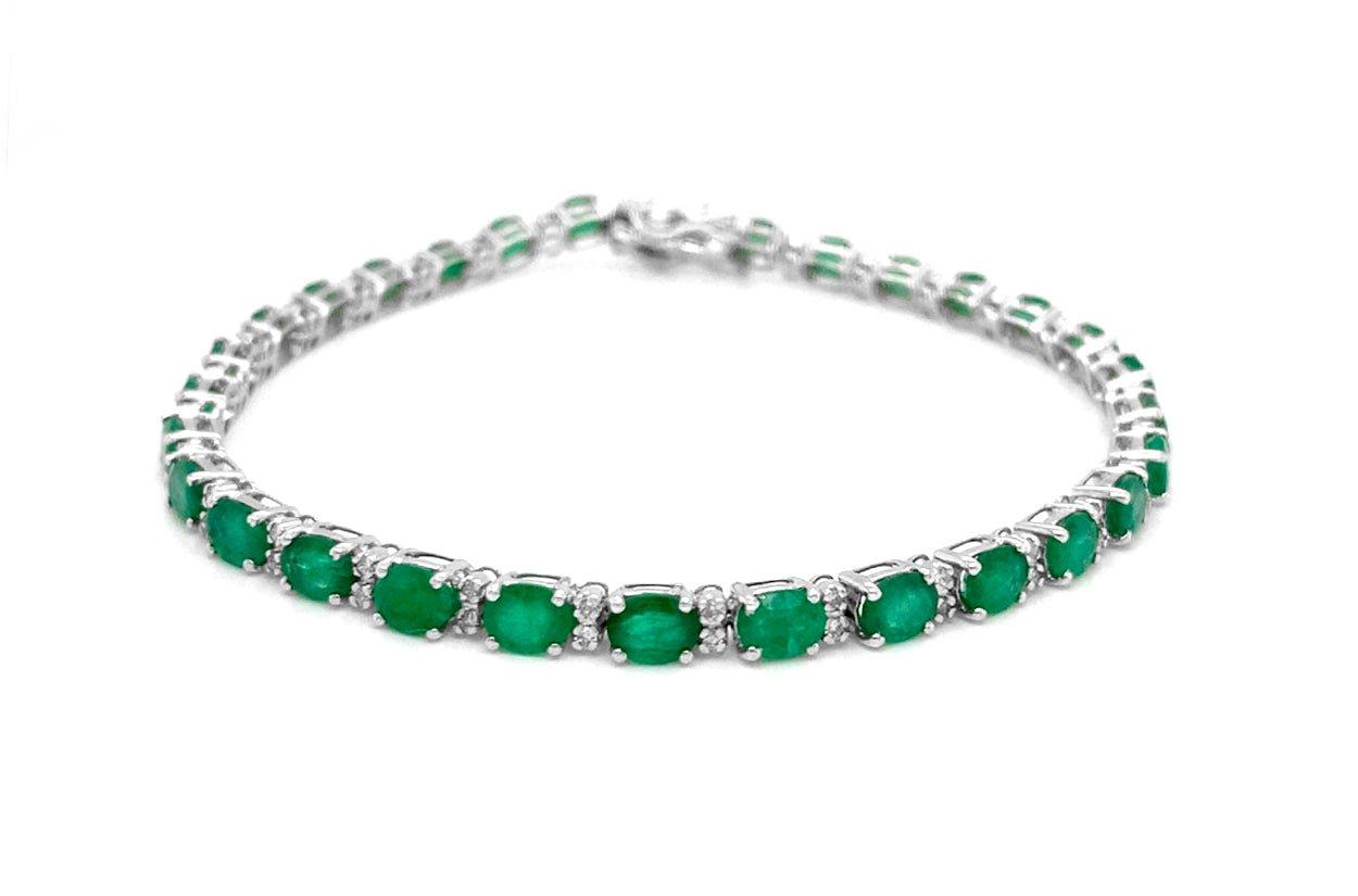 Bracelet 18kt White Gold Emeralds &amp; Diamonds - Diamond Tales Fine Jewelry