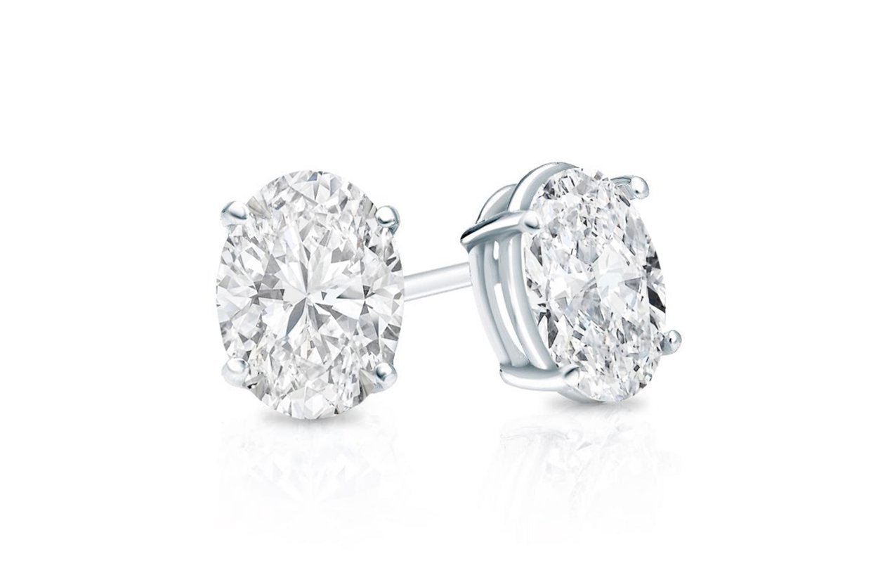 Earrings 0.40cts Oval Diamonds 18kt Gold Studs - Diamond Tales Fine Jewelry