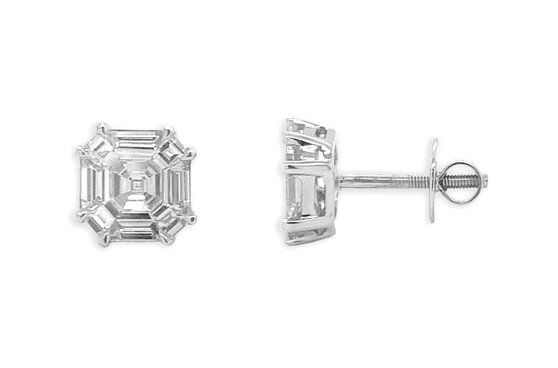 Earrings 14kt Gold Asscher Diamonds I VS 1.50 carats - Diamond Tales Fine Jewelry