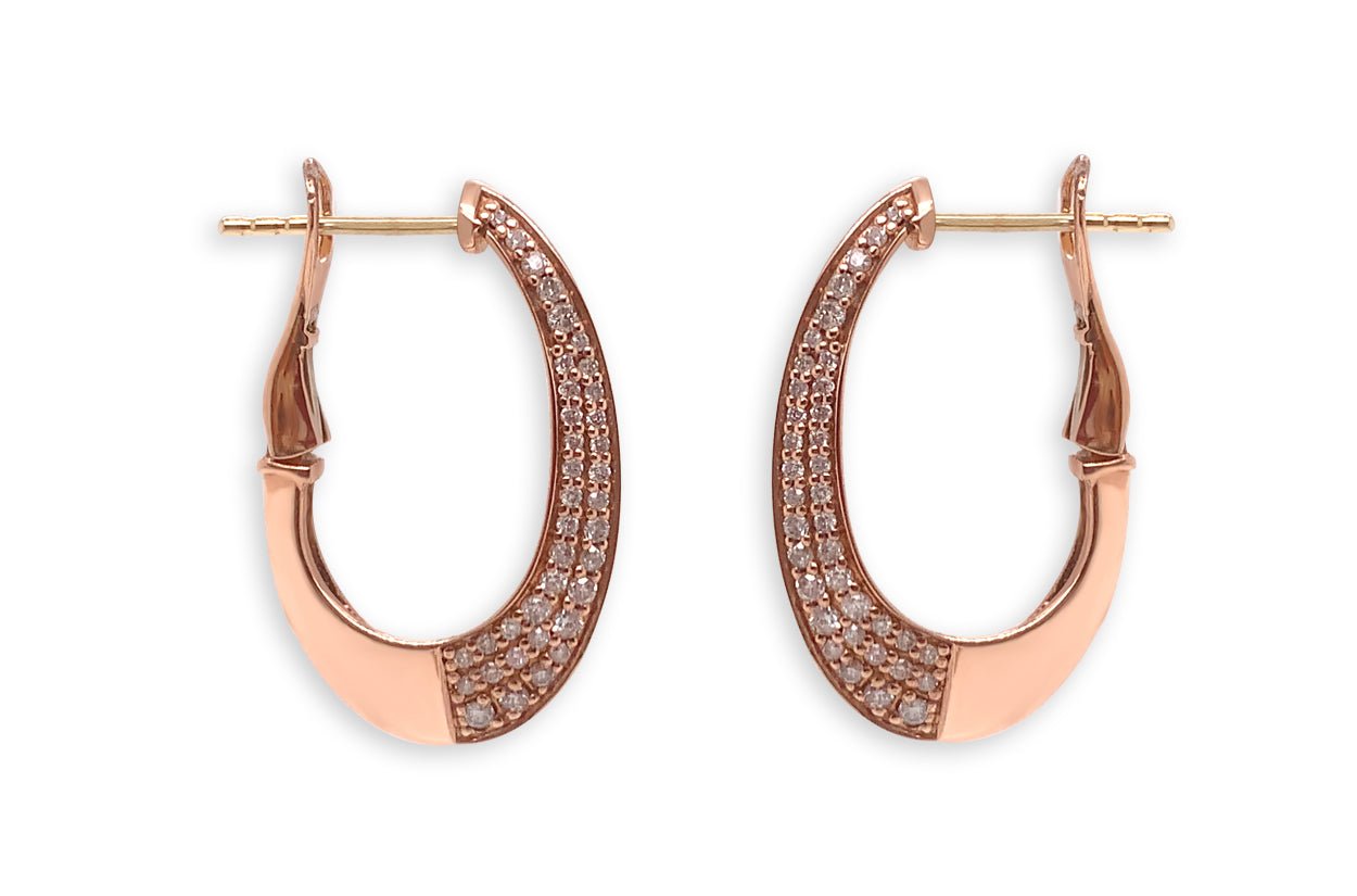 Earrings 14kt Gold Hoops One Side Diamonds - Diamond Tales Fine Jewelry