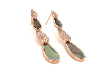 Earrings 14kt Gold Mother of Pearls &amp; Diamonds Pears Drop - Diamond Tales Fine Jewelry