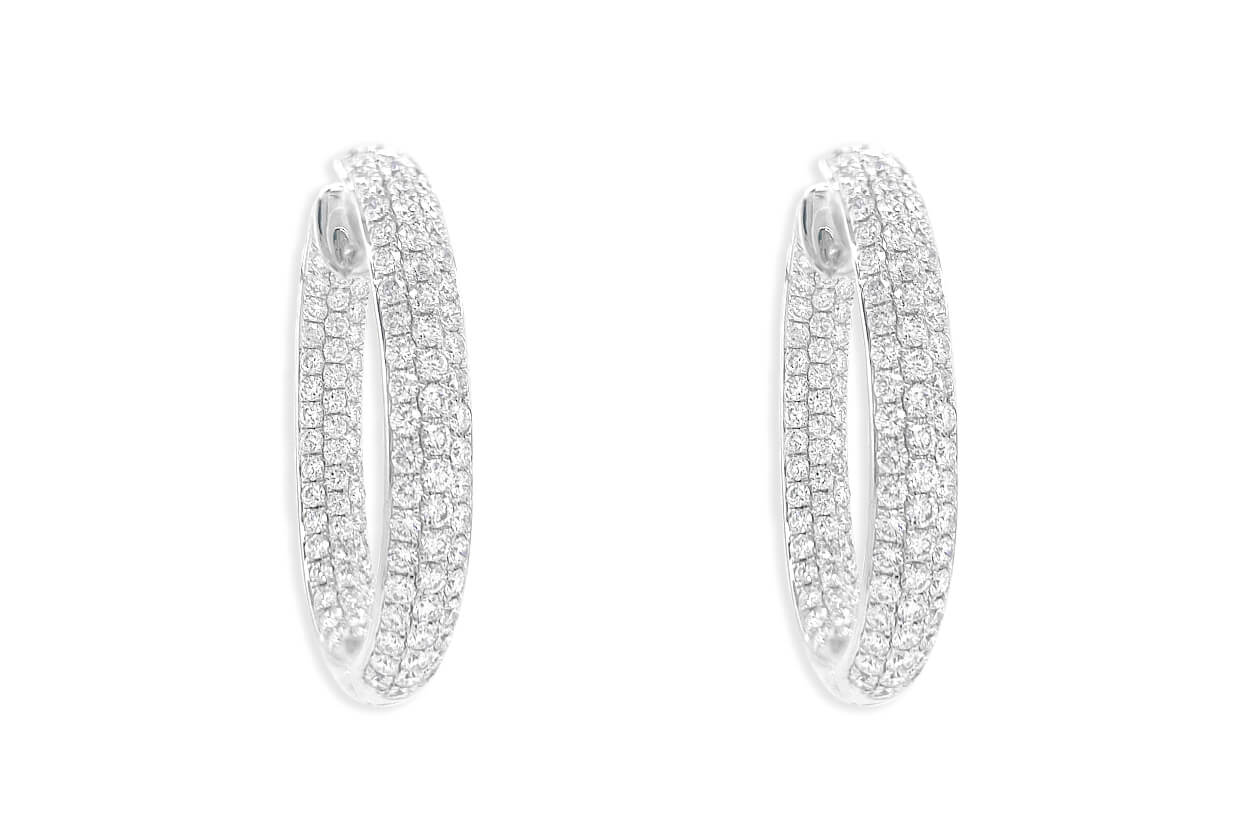 Earrings 18kt Gold &amp; 3-Row Diamonds Hoops - Diamond Tales Fine Jewelry