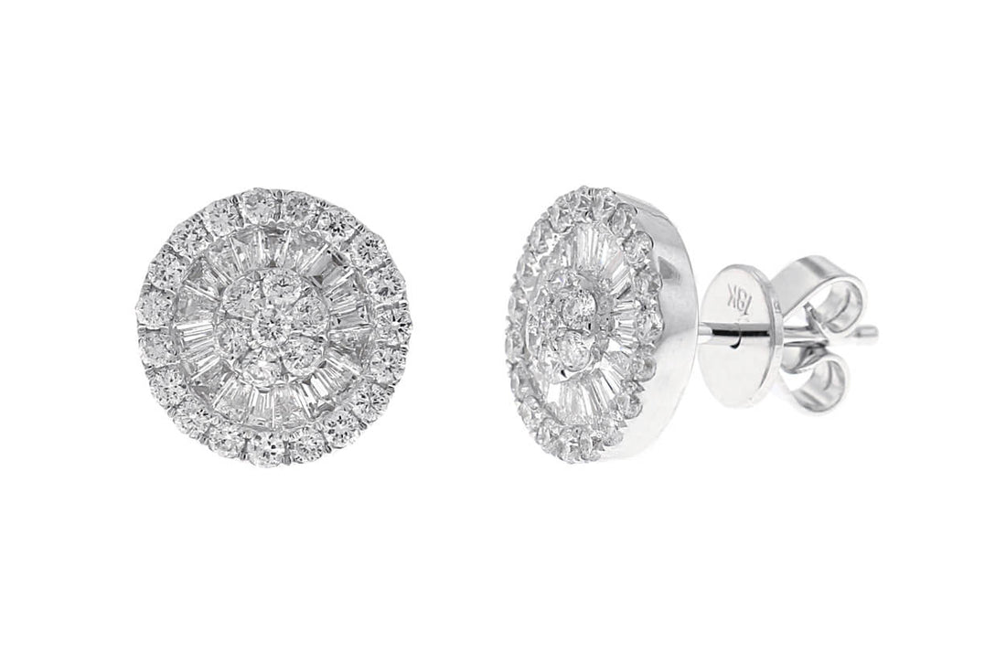 Earrings 18kt Gold Baguette &amp; Round Diamonds - Diamond Tales Fine Jewelry