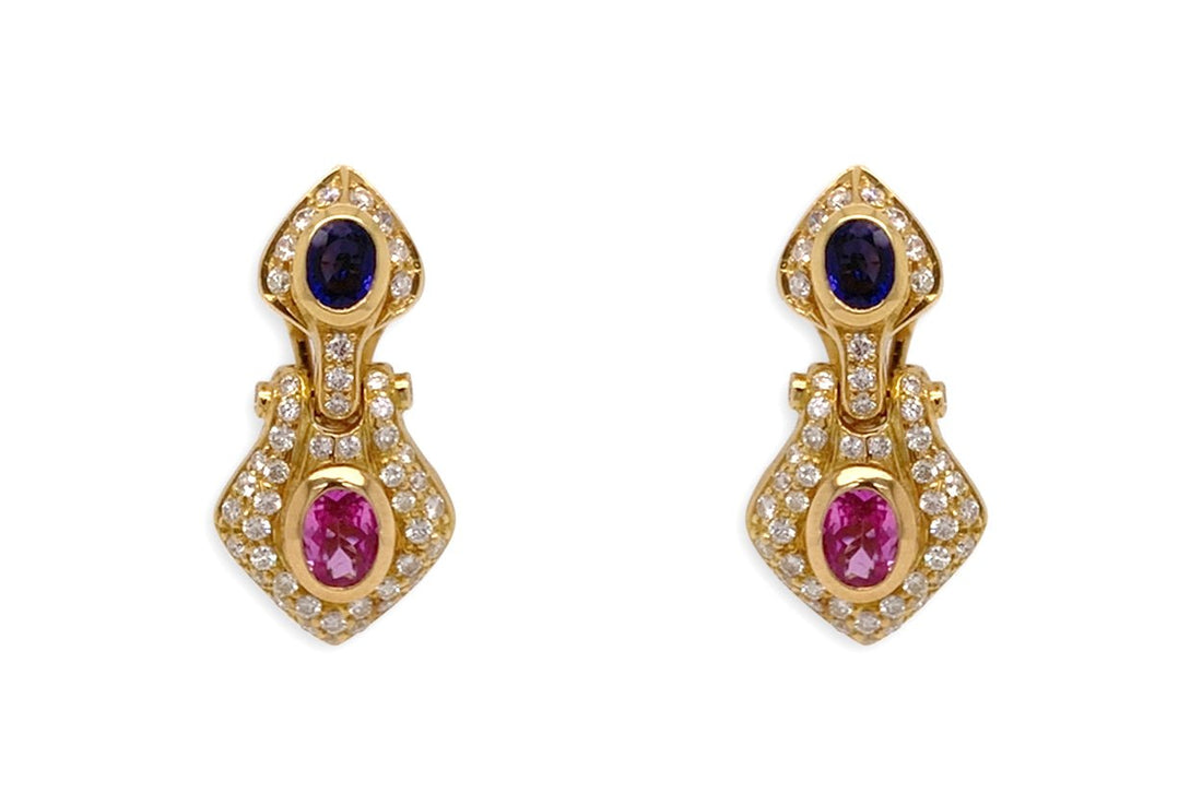 Earrings 18kt Gold Classic Sapphires &amp; Diamonds - Diamond Tales Fine Jewelry