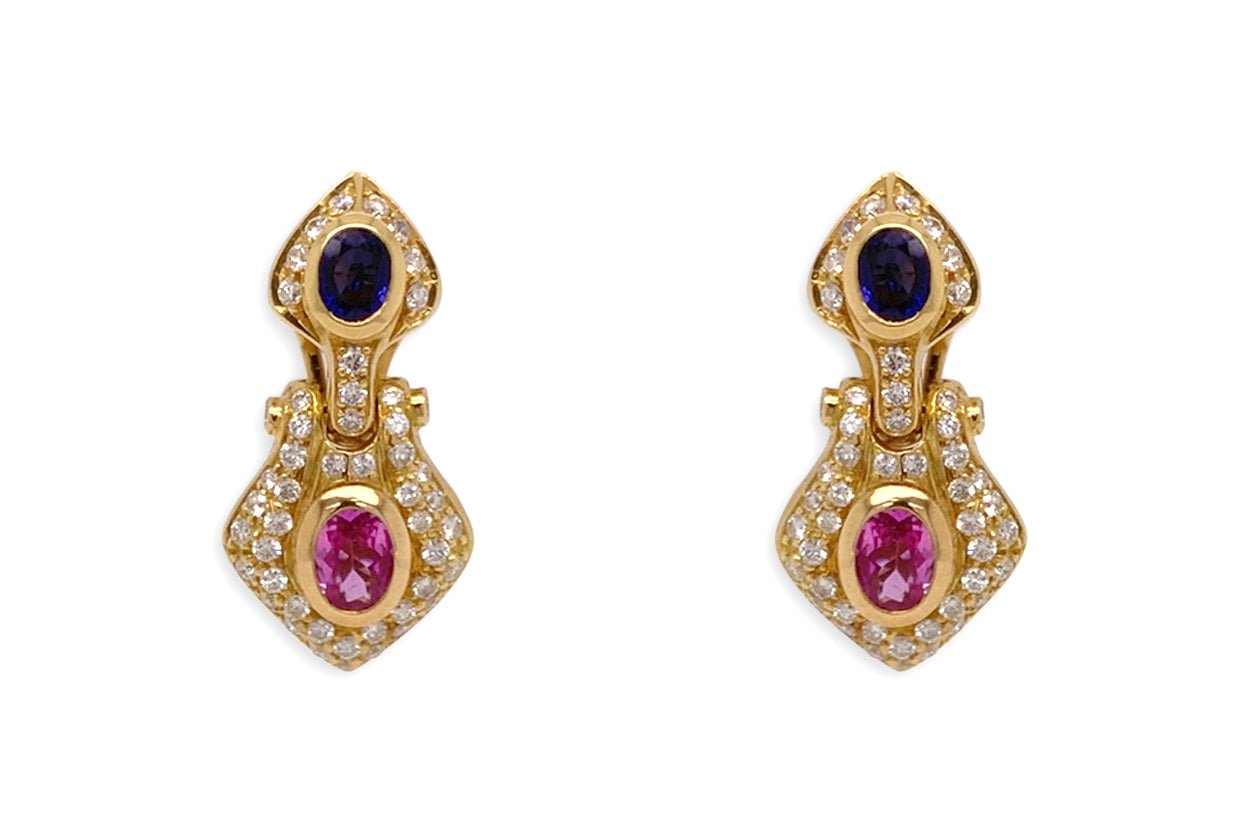 Earrings 18kt Gold Classic Sapphires &amp; Diamonds - Diamond Tales Fine Jewelry
