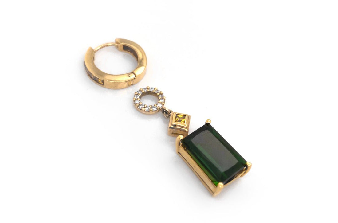 Earrings 18kt Gold Detachable Green Tourmalines Sapphires &amp; Diamonds view 2 - Diamond Tales Fine Jewelry
