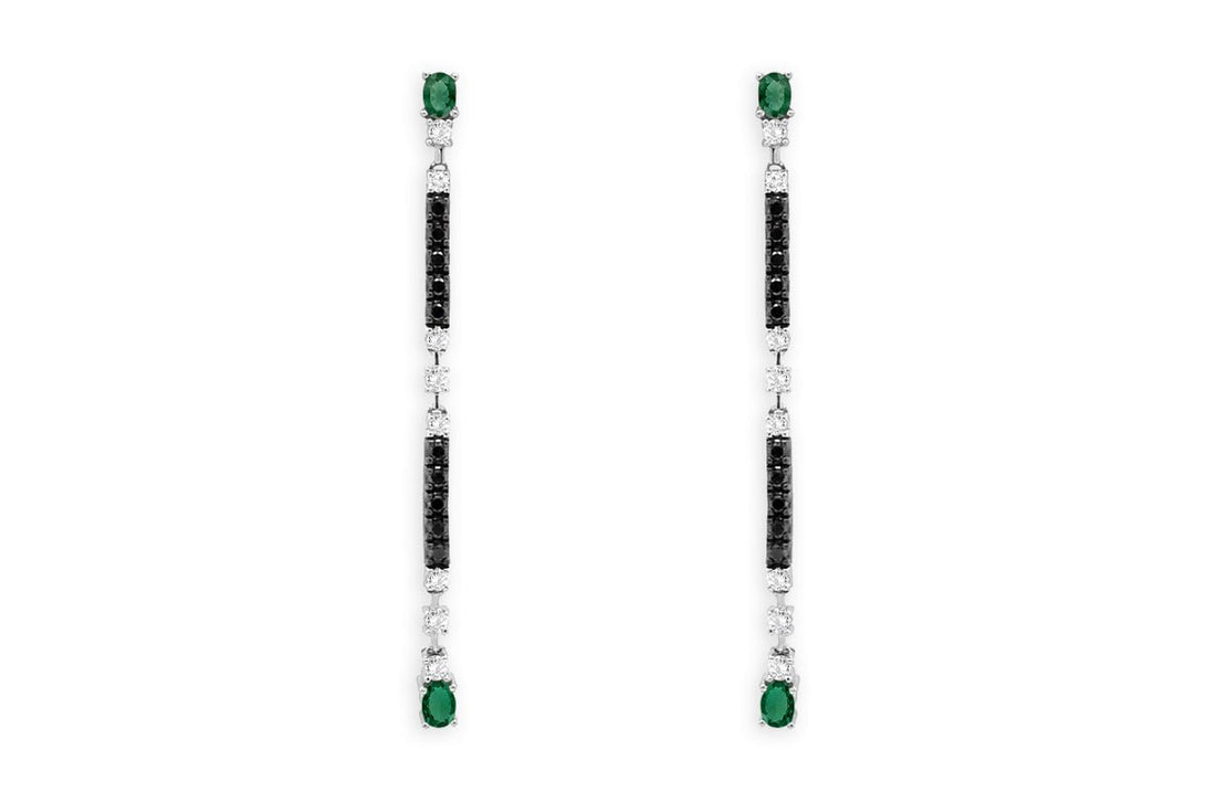 Earrings 18kt Gold Emeralds &amp; Diamonds Drops - Diamond Tales Fine Jewelry