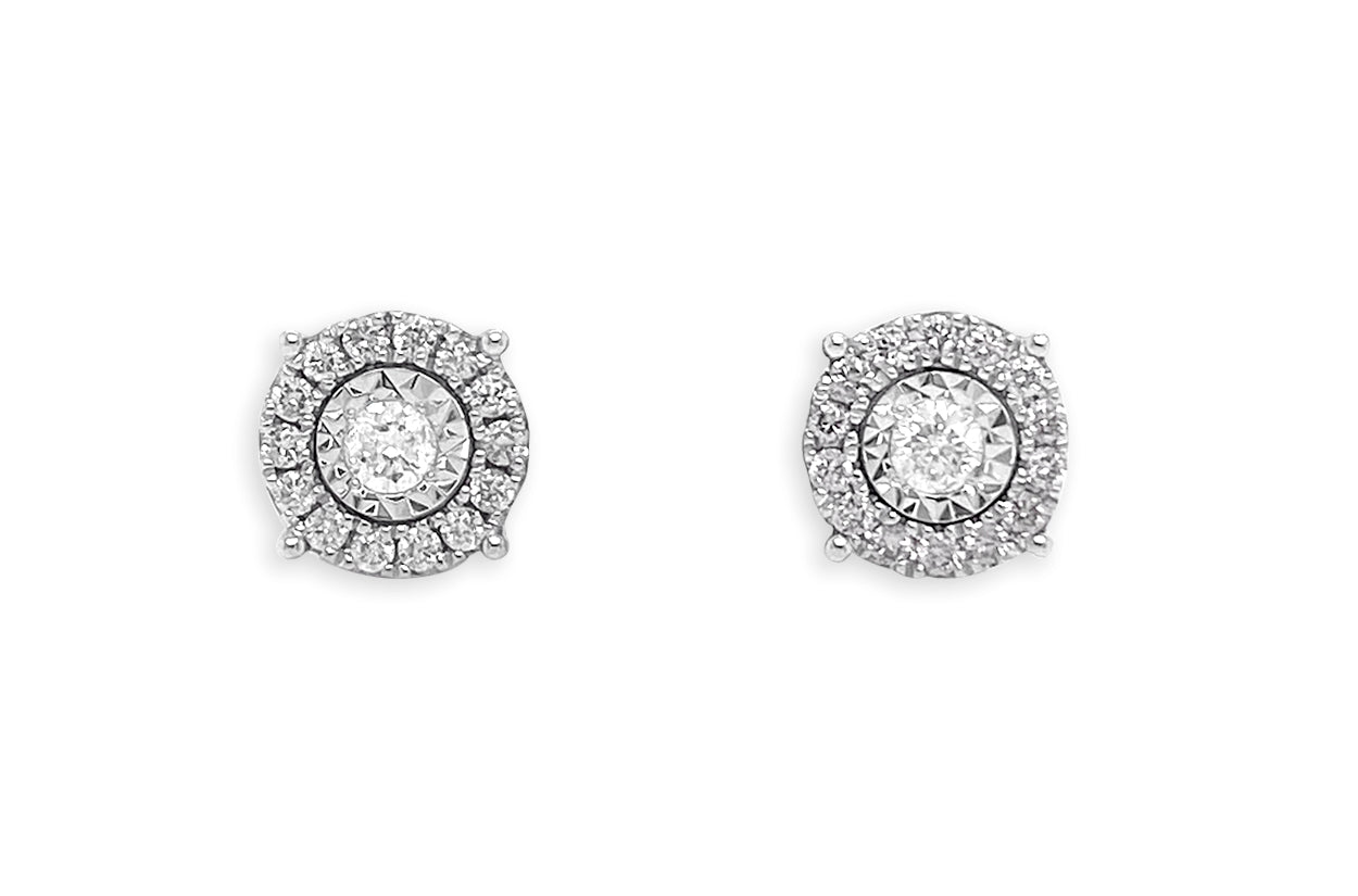 Earrings 18kt Gold Full Halo &amp; Round Diamonds - Diamond Tales Fine Jewelry