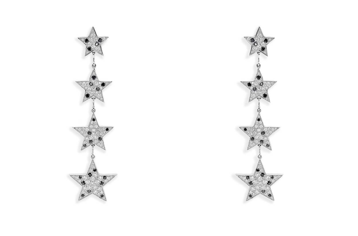Earrings 18kt Gold Inline Stars Diamonds Drop - Diamond Tales Fine Jewelry