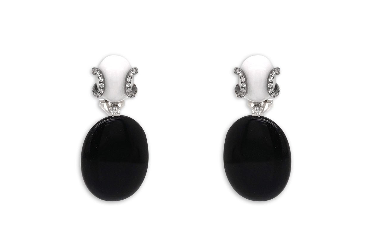 Earrings 18kt Gold Onyx &amp; White Agatha Diamonds - Diamond Tales Fine Jewelry