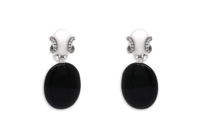 Earrings 18kt Gold Onyx &amp; White Agatha Diamonds - Diamond Tales Fine Jewelry