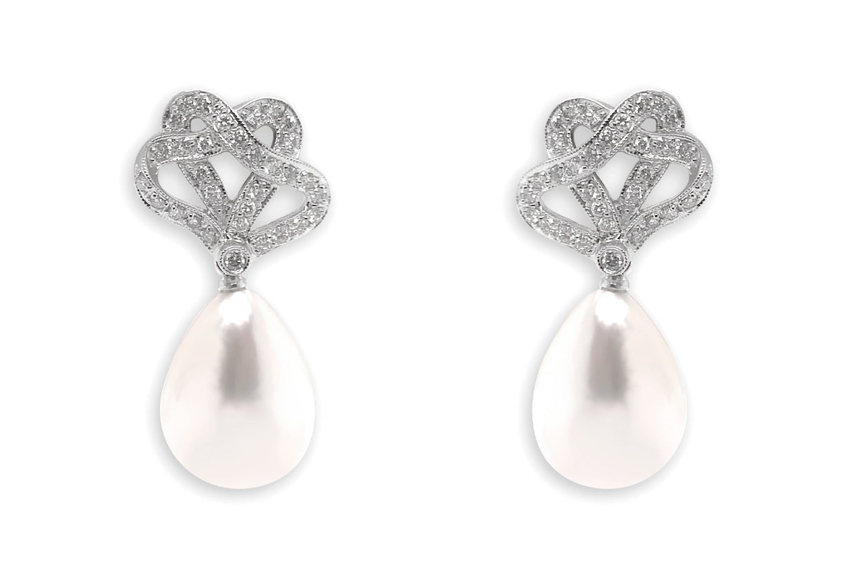 Earrings 18kt Gold Organic Studs with Pearls &amp; Diamonds - Diamond Tales Fine Jewelry