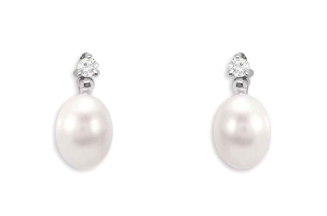 Earrings 18kt Gold Oval Pearls &amp; Diamonds - Diamond Tales Fine Jewelry