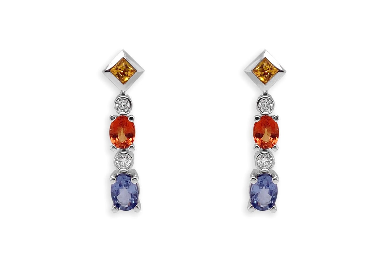 Earrings 18kt Gold Sapphires &amp; Diamonds Drops - Diamond Tales Fine Jewelry