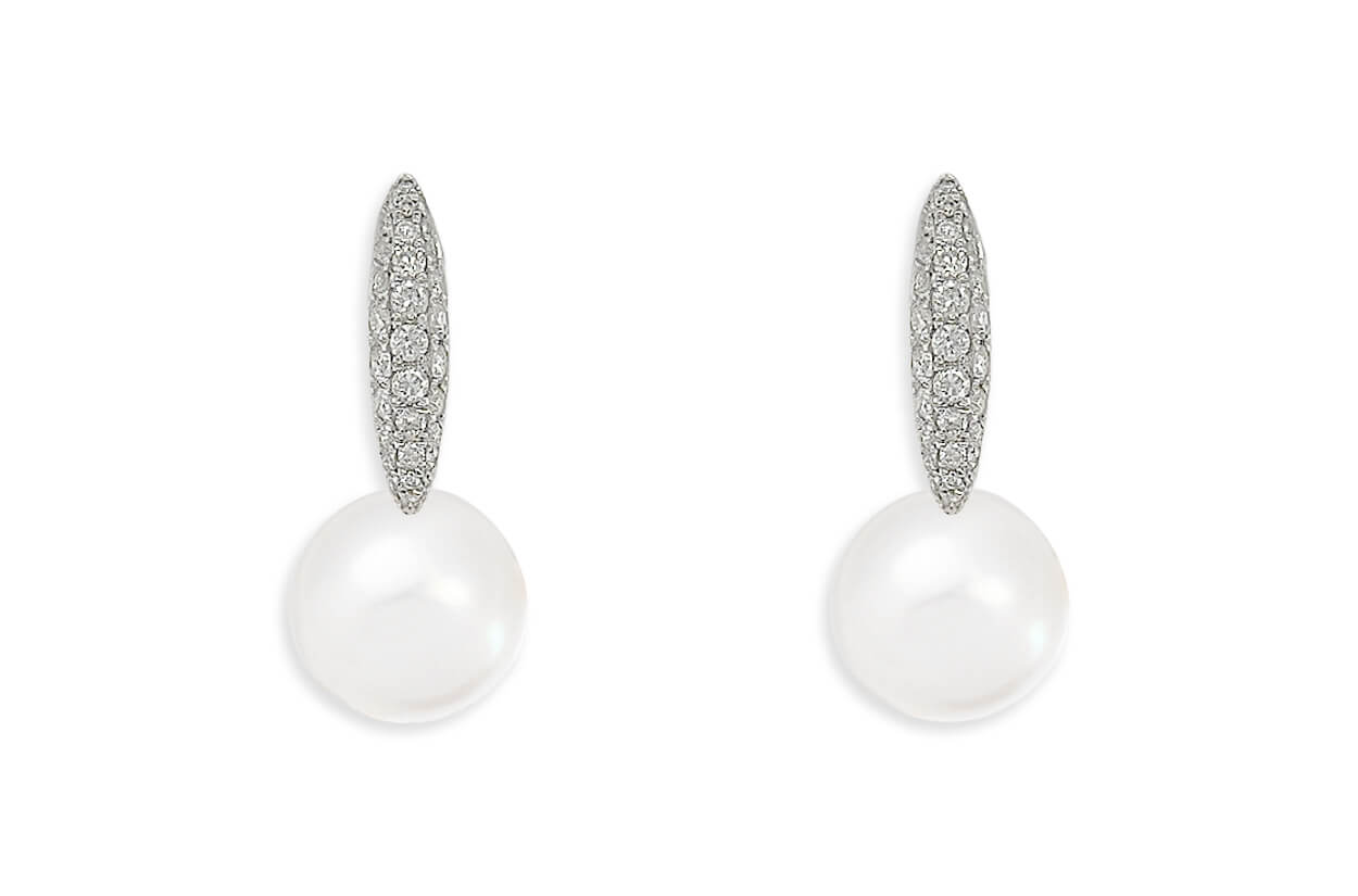 Earrings 18kt Gold Sea Pearls &amp; Diamonds Huggies - Diamond Tales Fine Jewelry