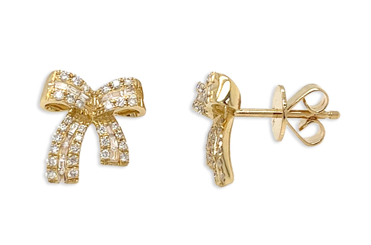 Earrings 18kt Yellow Gold Ribbons with Diamonds - Diamond Tales Fine Jewelry