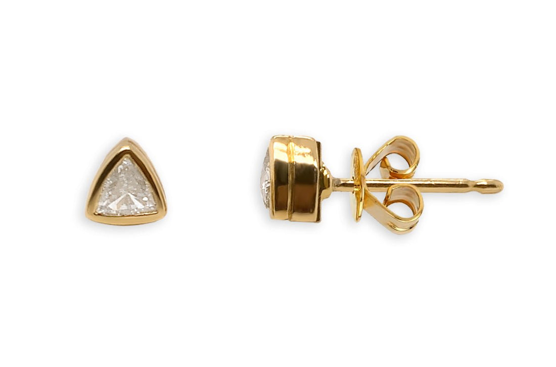 Earrings 18kt Yellow Gold Trillion Diamonds Studs - Diamond Tales Fine Jewelry