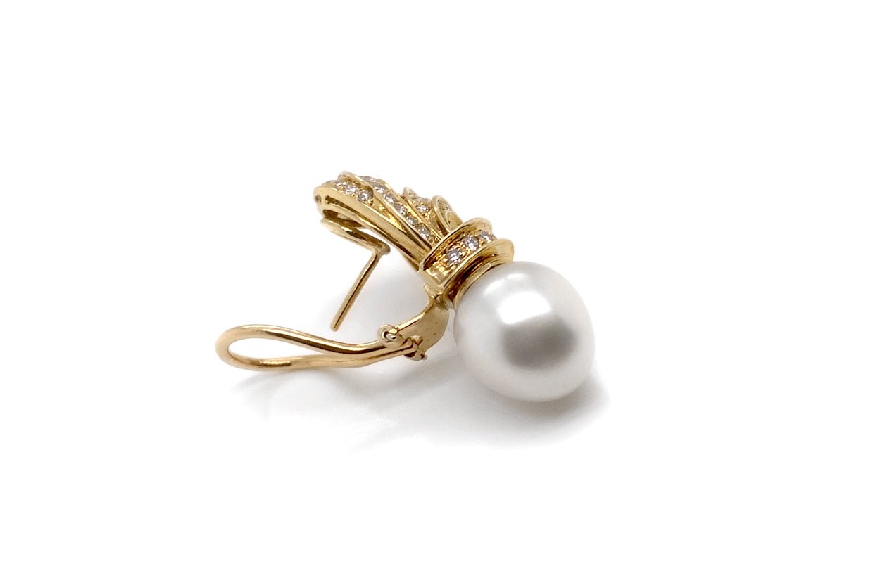 Earrings Classic 18kt Gold South Sea Pearls &amp; Diamonds - Diamond Tales Fine Jewelry