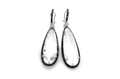 Earrings Clear Quartz &amp; Black Diamonds - Diamond Tales Fine Jewelry