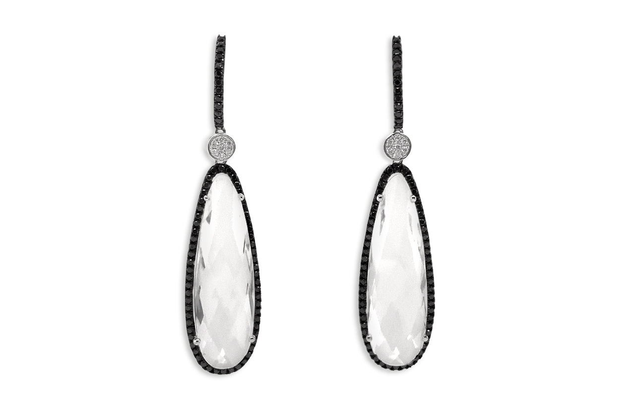 Earrings Clear Quartz &amp; Black Diamonds - Diamond Tales Fine Jewelry