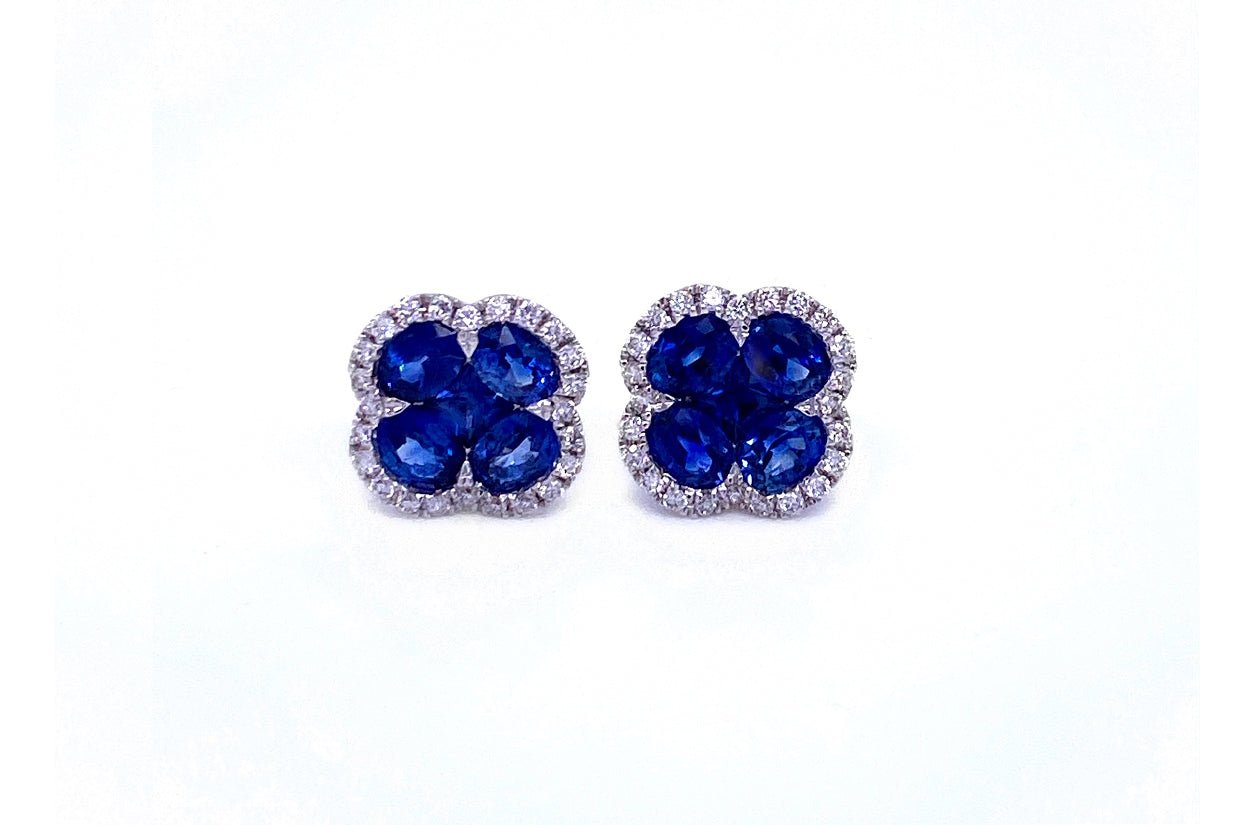 Earrings Flower 18kt Gold Blue Sapphire &amp; Diamonds - Diamond Tales Fine Jewelry