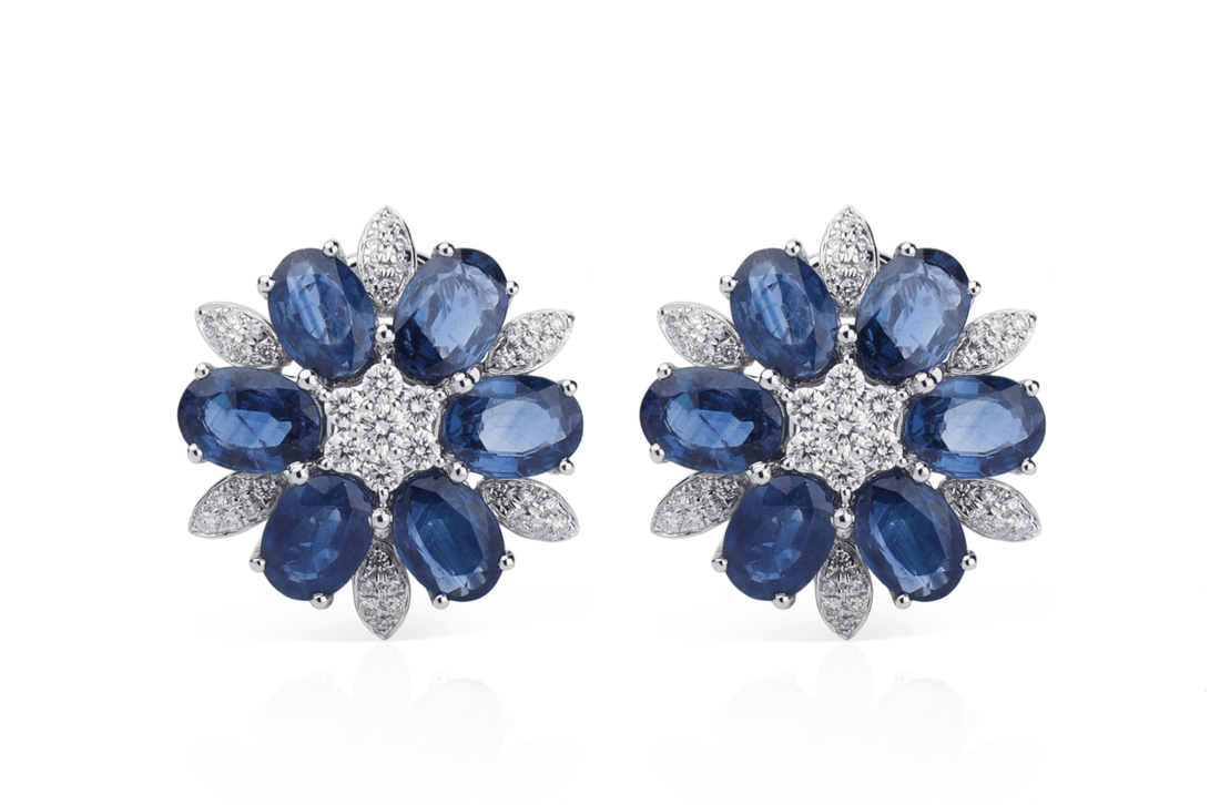 Earrings Flowers with Blue Sapphires &amp; Diamonds - Diamond Tales Fine Jewelry