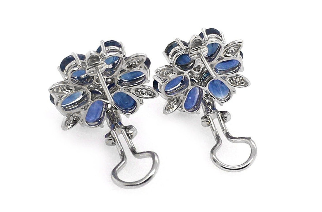 Earrings Flowers with Blue Sapphires &amp; Diamonds - Diamond Tales Fine Jewelry
