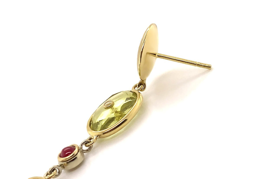 Earrings Lemon Citrine &amp; Ruby Cabochon - Diamond Tales Fine Jewelry