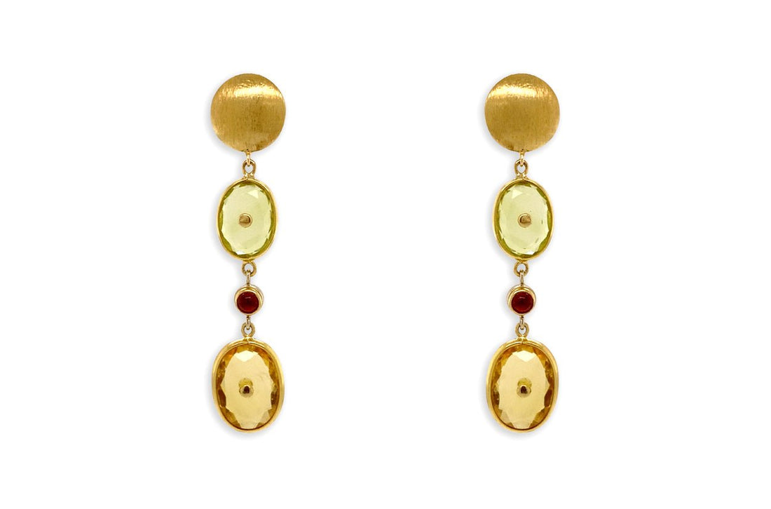 Earrings Lemon Citrine &amp; Ruby Cabochon - Diamond Tales Fine Jewelry