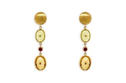 Earrings Lemon Citrine &amp; Ruby Cabochon - Diamond Tales Fine Jewelry