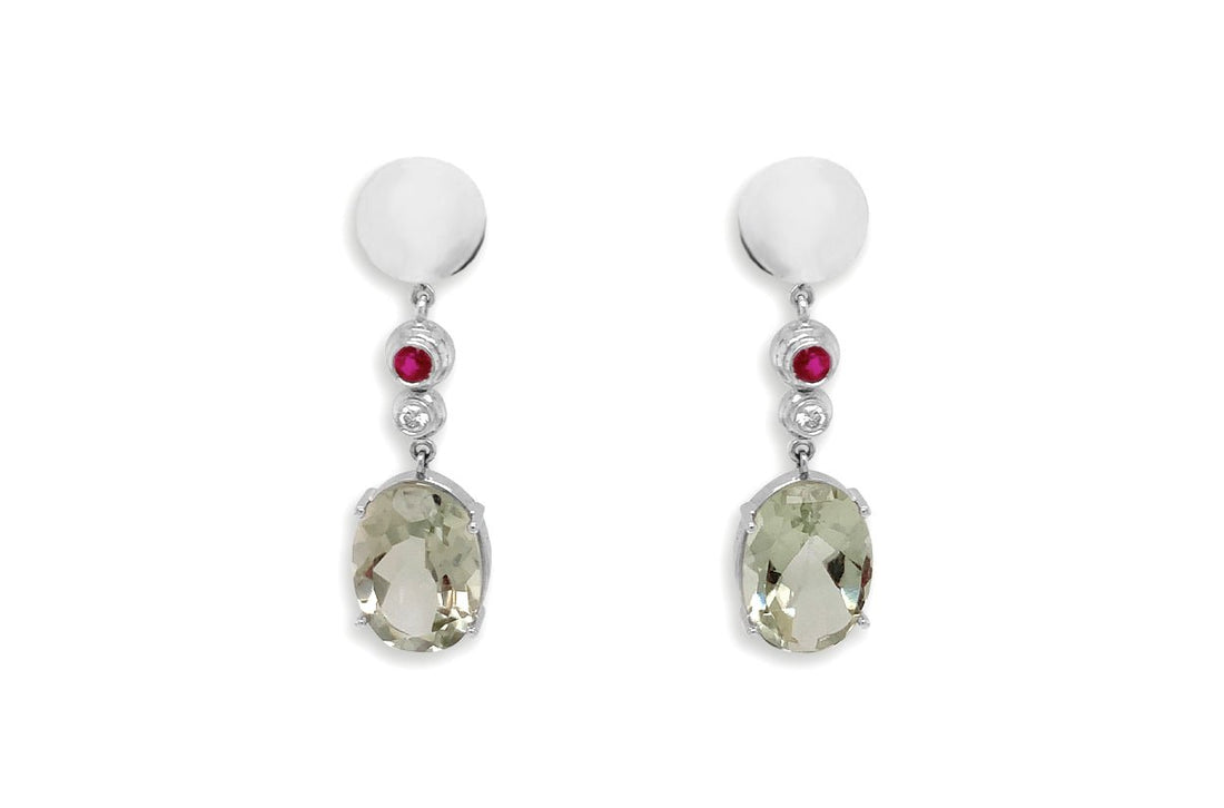 Earrings Lemon Citrine with Small Ruby &amp; Diamonds - Diamond Tales Fine Jewelry