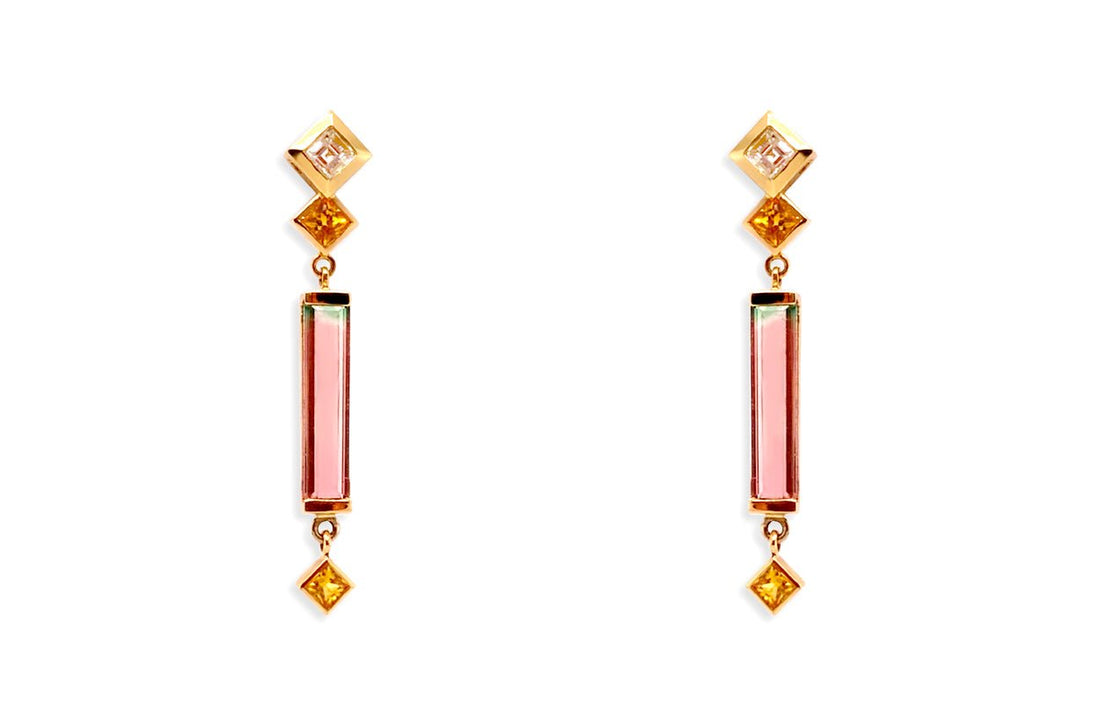 Earrings Long Bicolor Tourmaline &amp; Diamonds - Diamond Tales Fine Jewelry