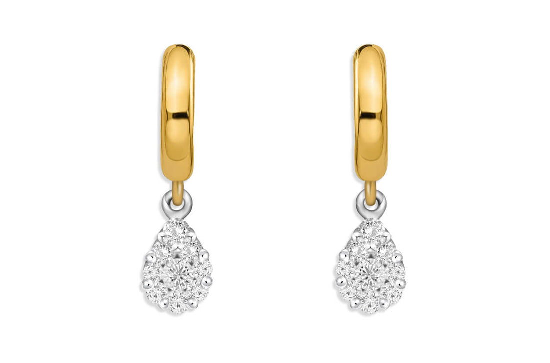 Earrings Mixed Gold Huggies &amp; Pear Illusion Diamonds Drop - Diamond Tales Fine Jewelry