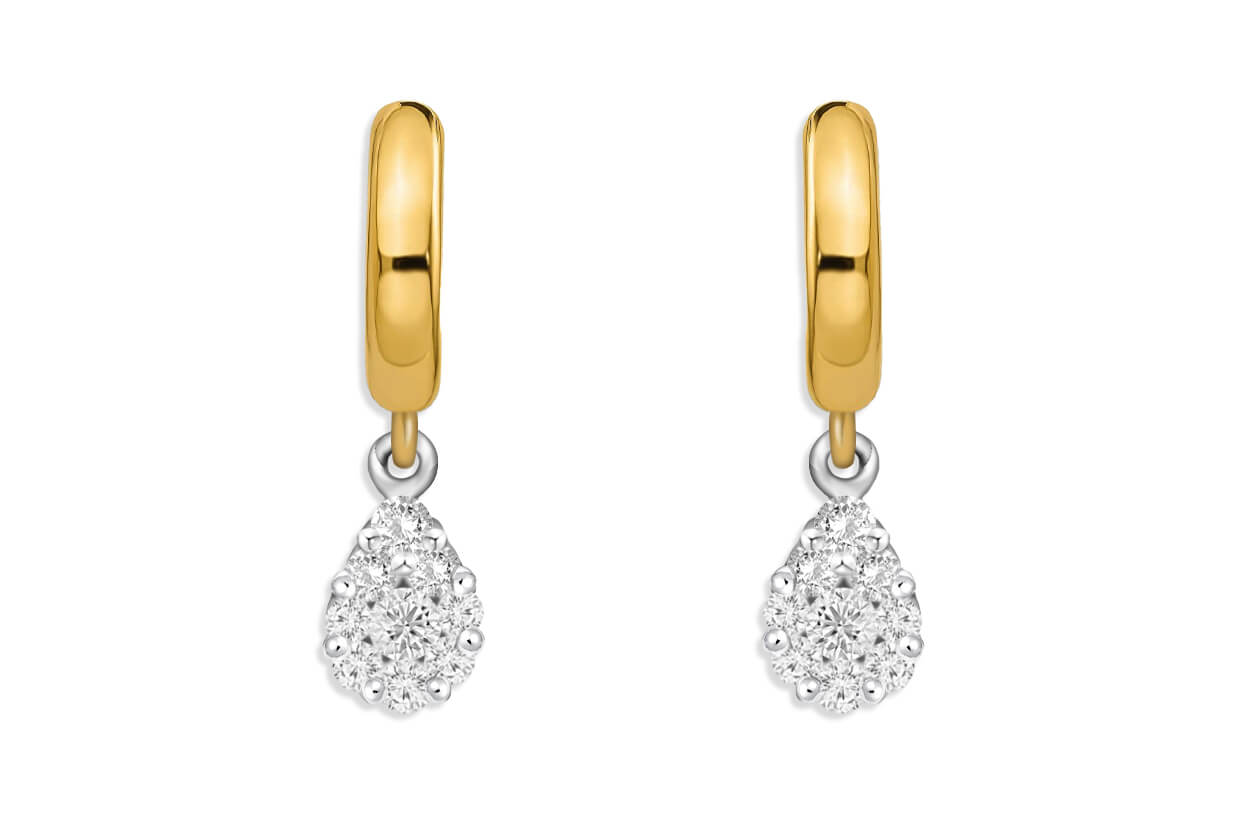 Earrings Mixed Gold Huggies &amp; Pear Illusion Diamonds Drop - Diamond Tales Fine Jewelry