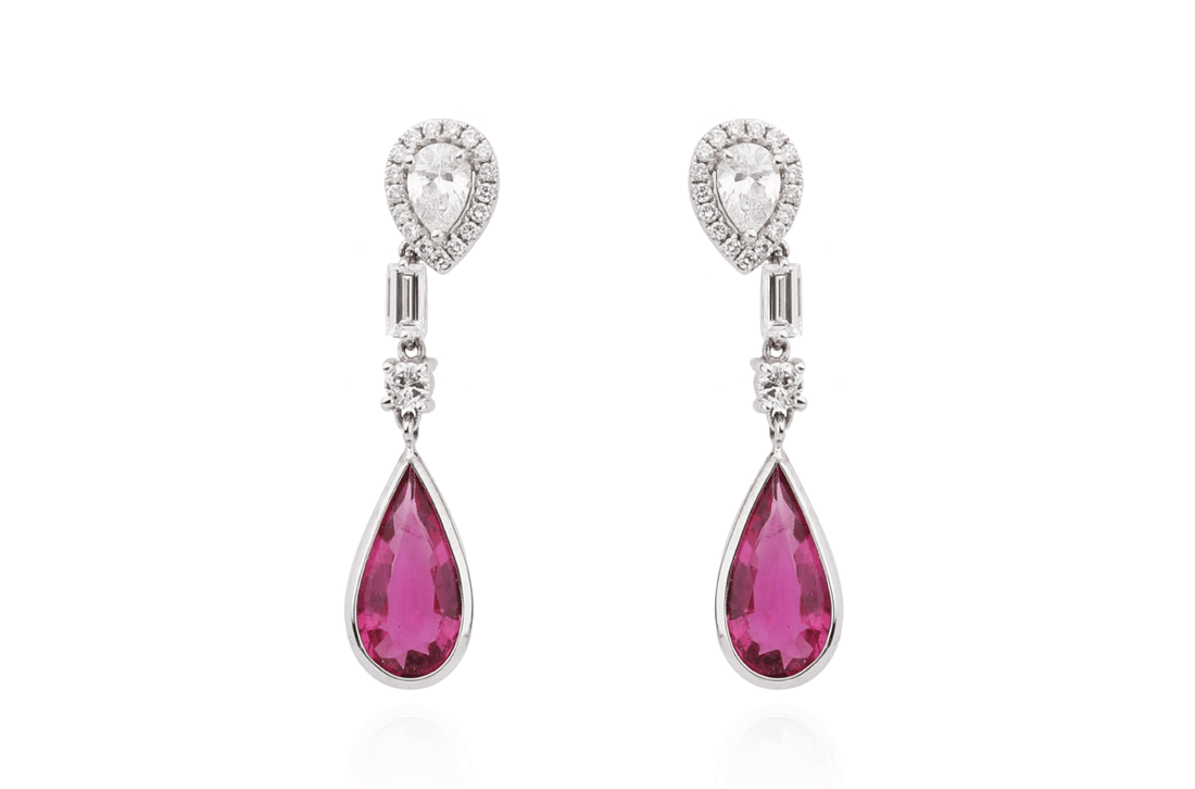 Earrings Pear Shape Tourmaline &amp; Diamonds - Diamond Tales Fine Jewelry